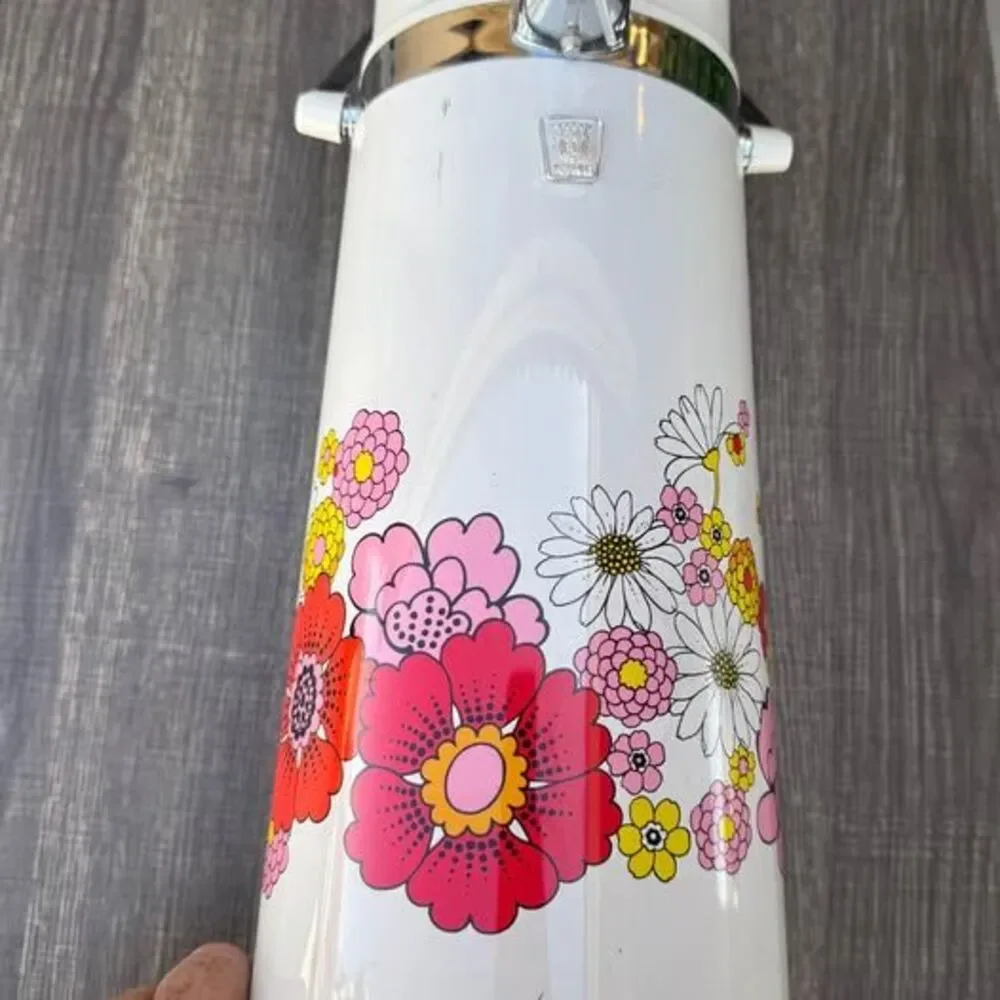 1960’s 1.9L King Hot Cold Thermos Pump Hippie Flower Works Tested